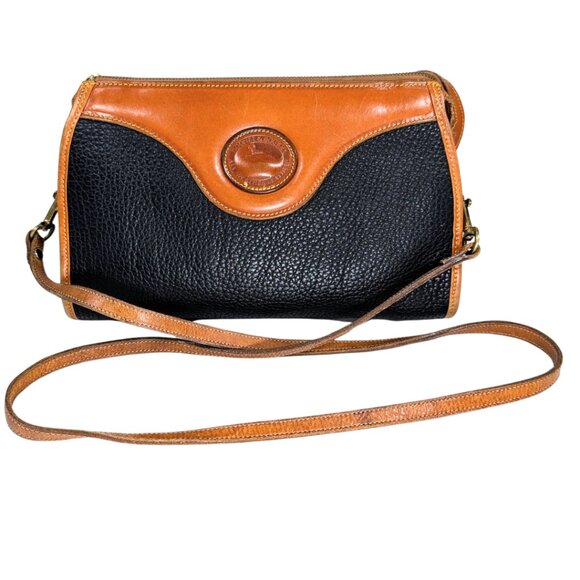 Dooney & Bourke Vintage Navy Blue Tan Pebble Grain Leather Zip Crossbody Purse - Picture 1 of 10